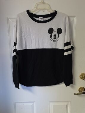 Disney Black and White Mickey Colorblock Long-Sleeve Tee
